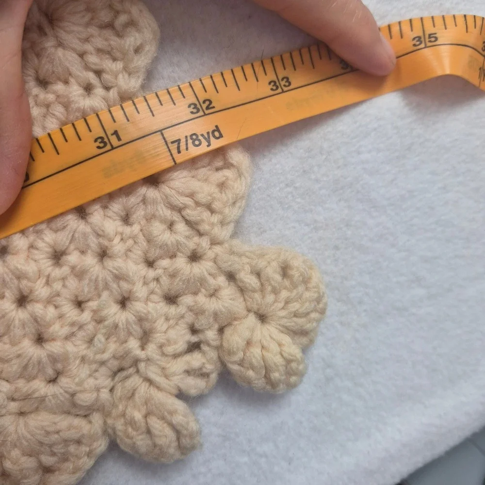 Vintage Handmade WOOL Crochet Baby Blanket Cream Scalloped Edge Embroidered Crib